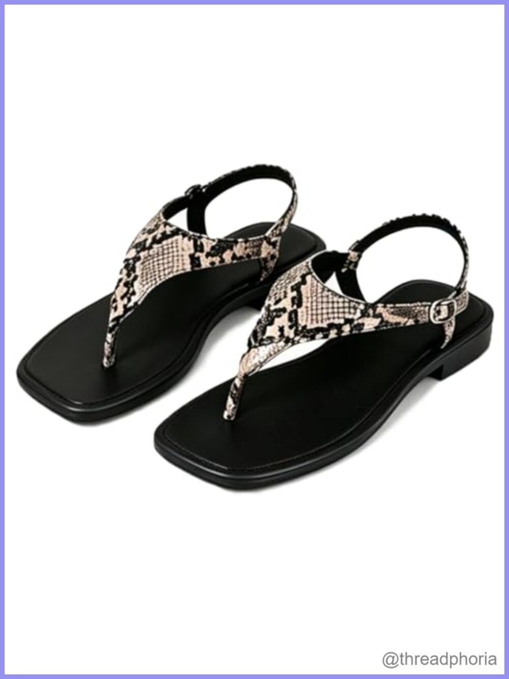 Snakeskin T-Strap Thong Sandals Faux Leather Square Open Toe Slingback Summer